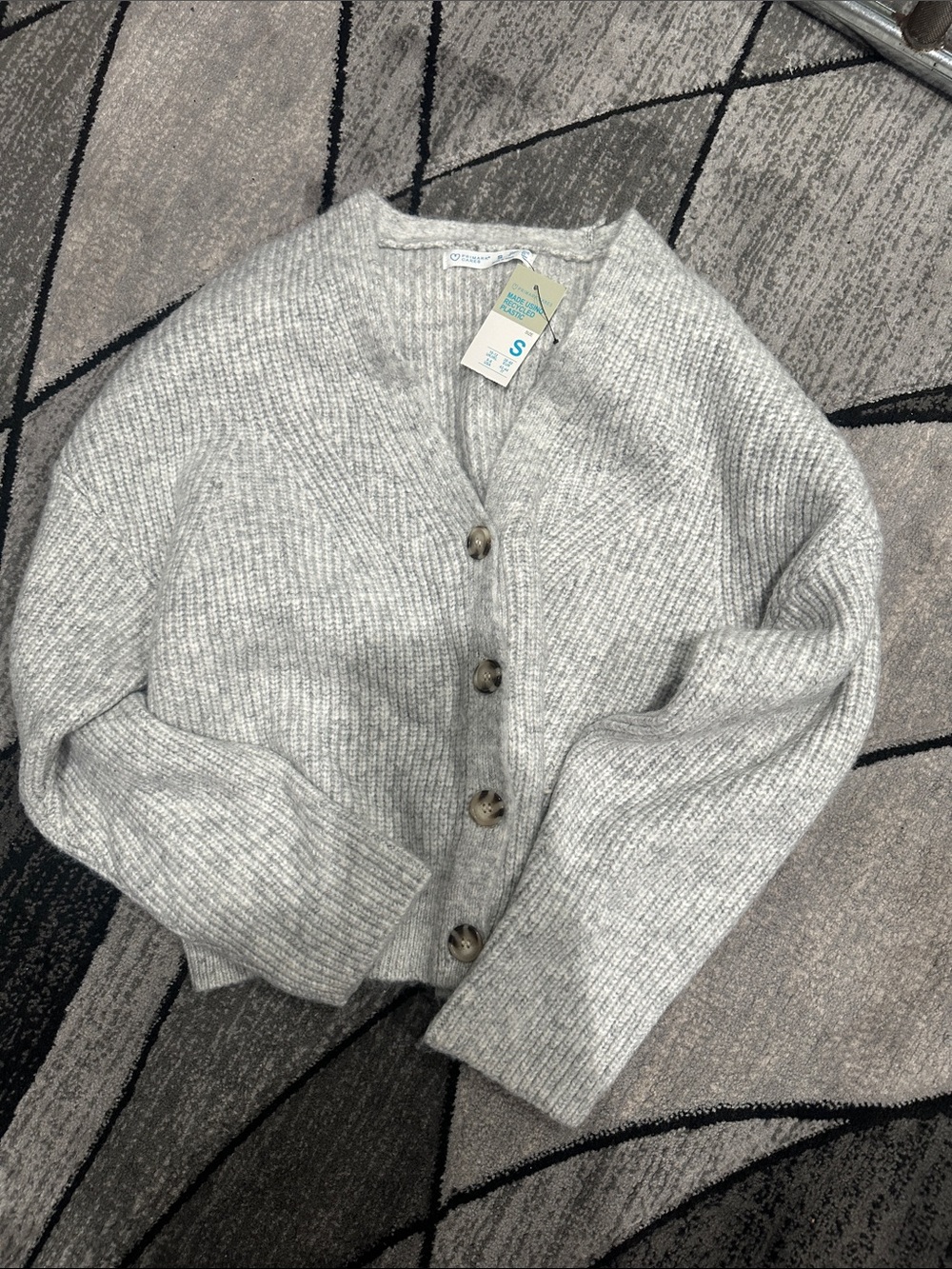 Primark Light Gray Ribbed Button-Front Cardigan